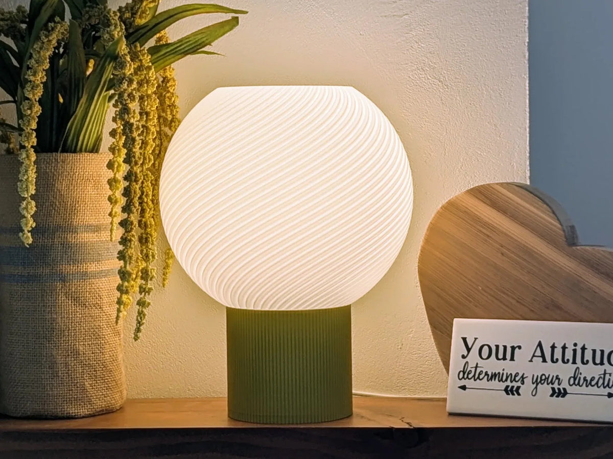 Olive lamp — lights on