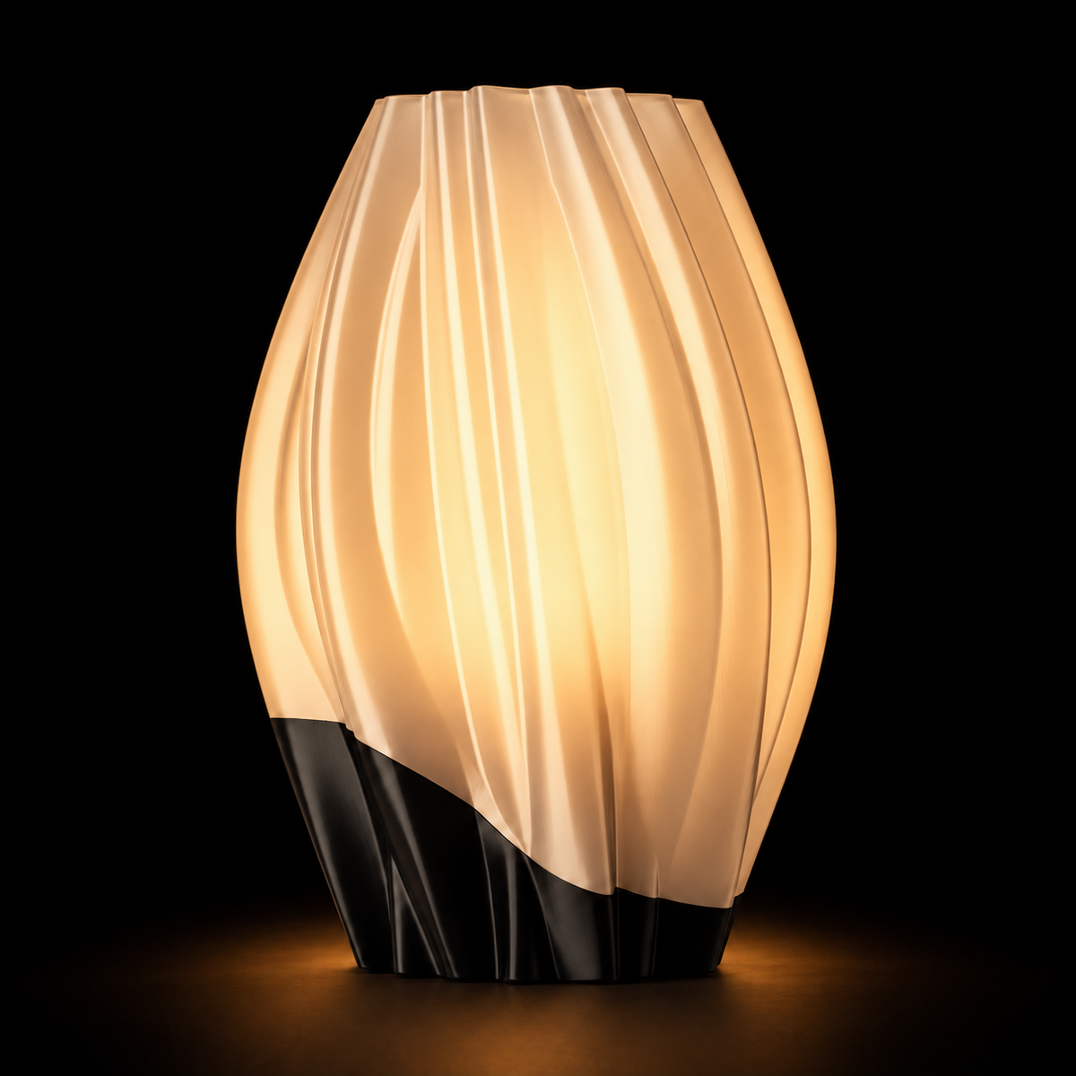 Arc Vessel lamp — lights on — studio