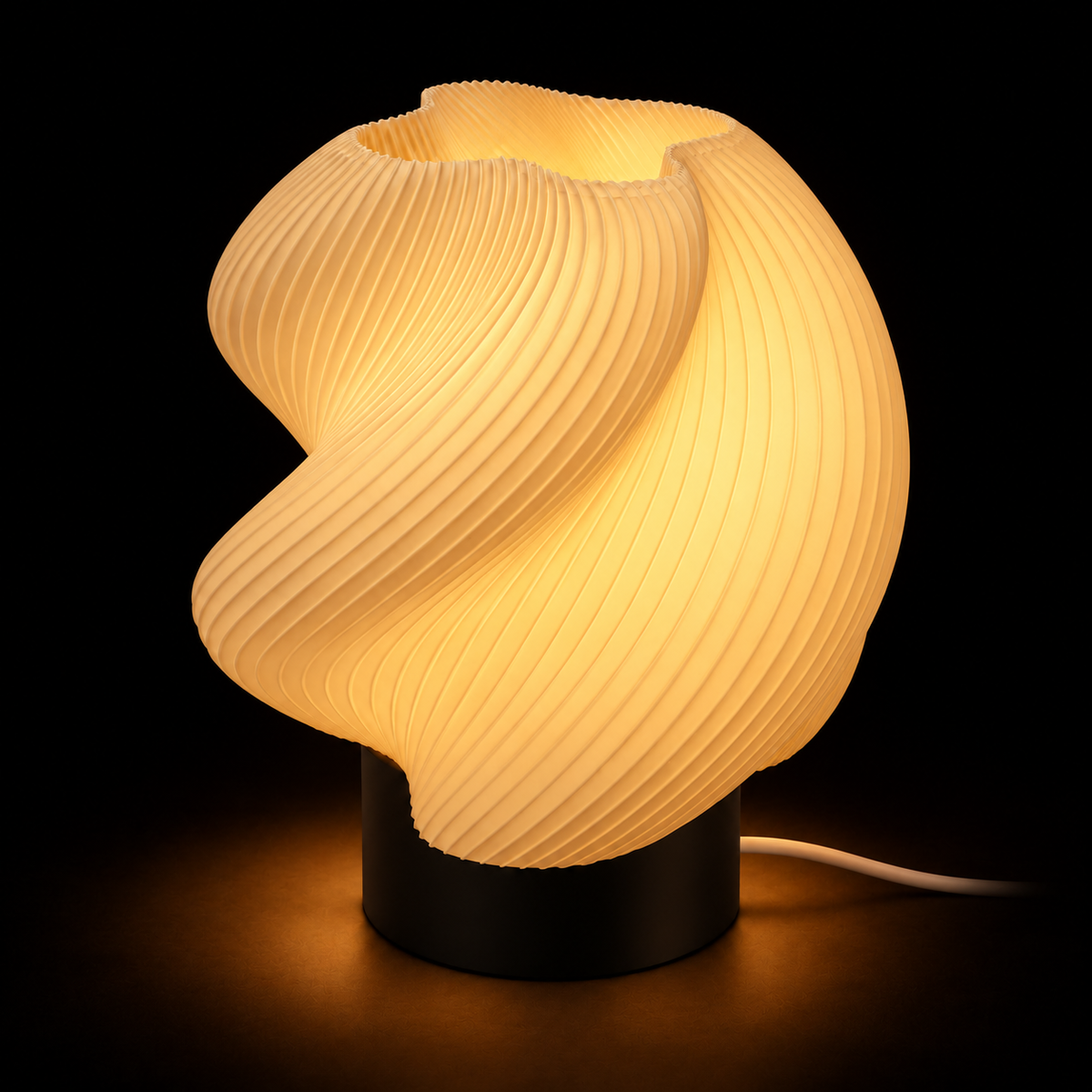 Twist Crest lamp — lights on — studio