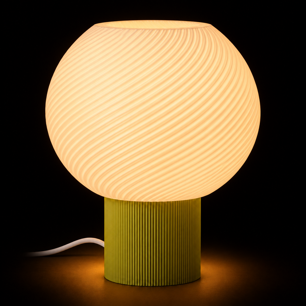 Olive lamp — lights on — studio