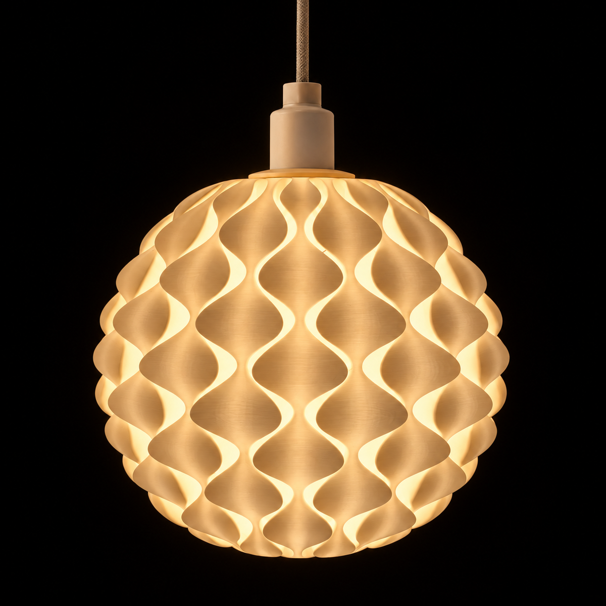 Cell Sphere lamp — lights on — studio
