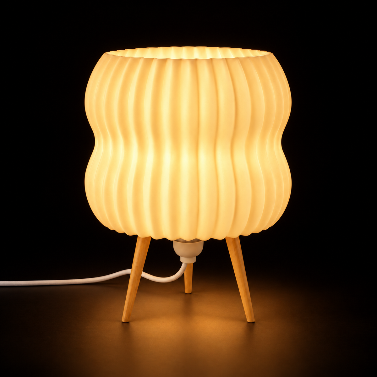 Tide Table lamp — lights on — studio