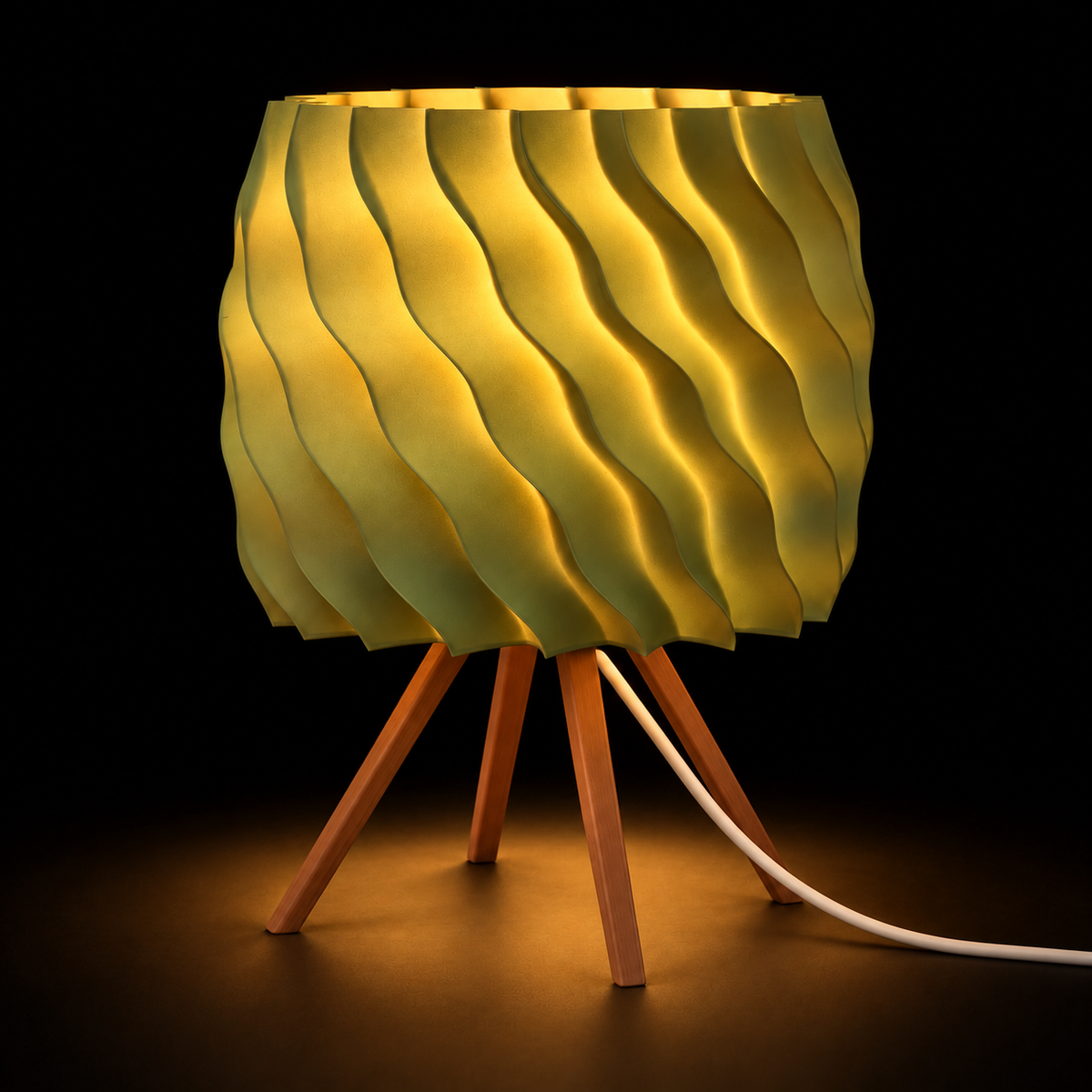 Twist Drum lamp — lights on — studio