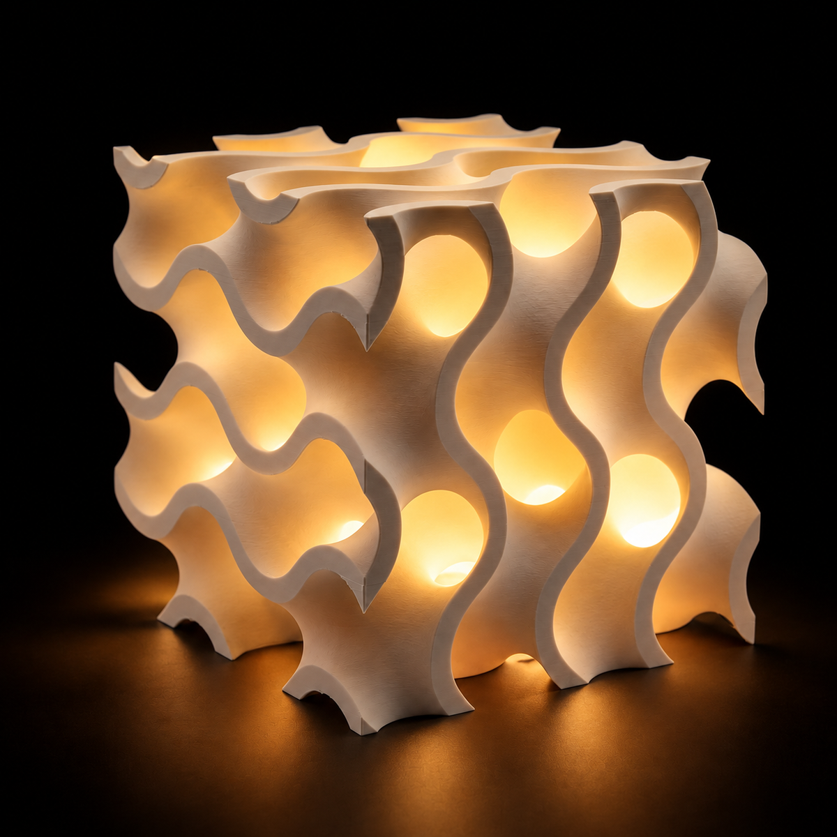Undula Cube — lampe allumée