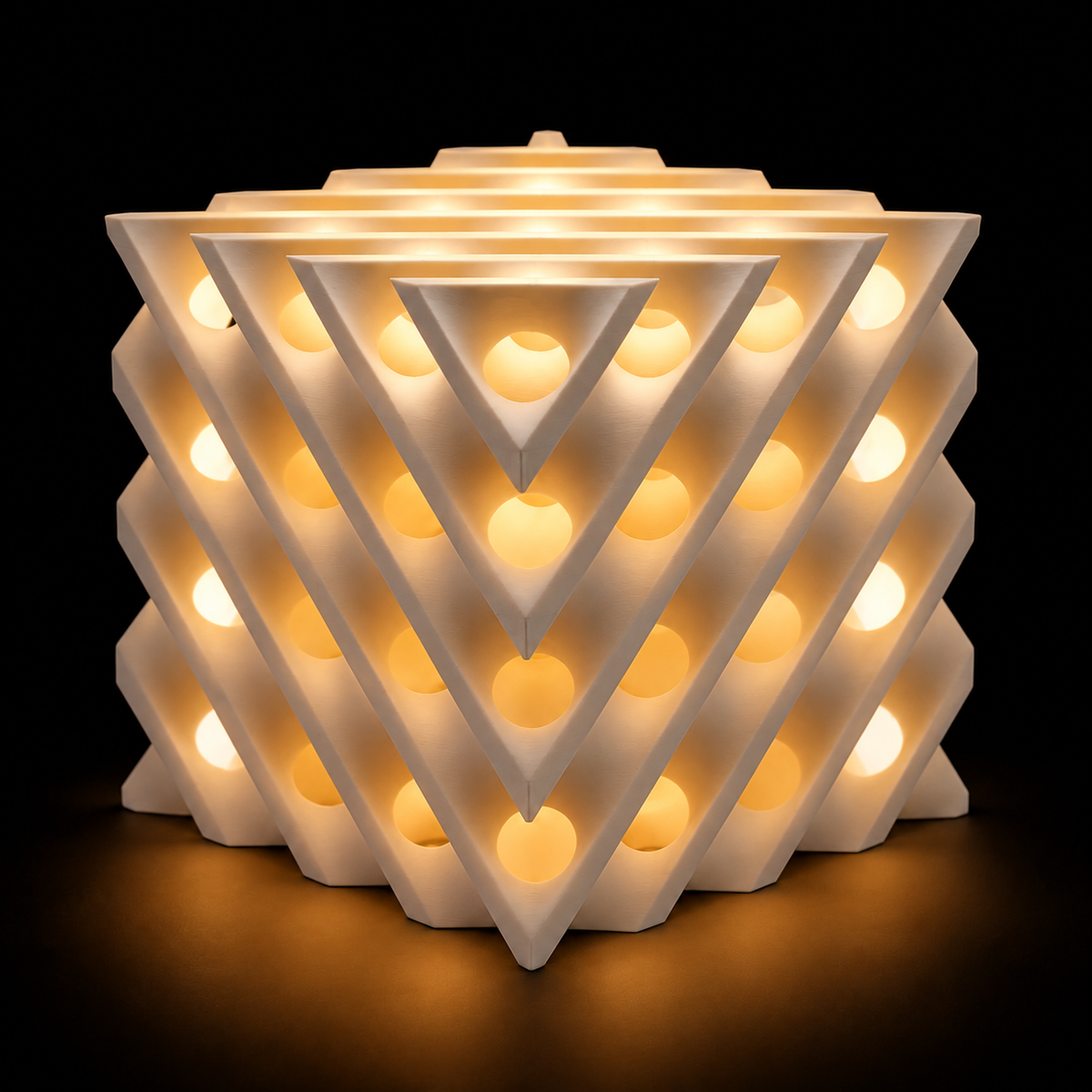 Chevron Cube lamp — lights on — studio