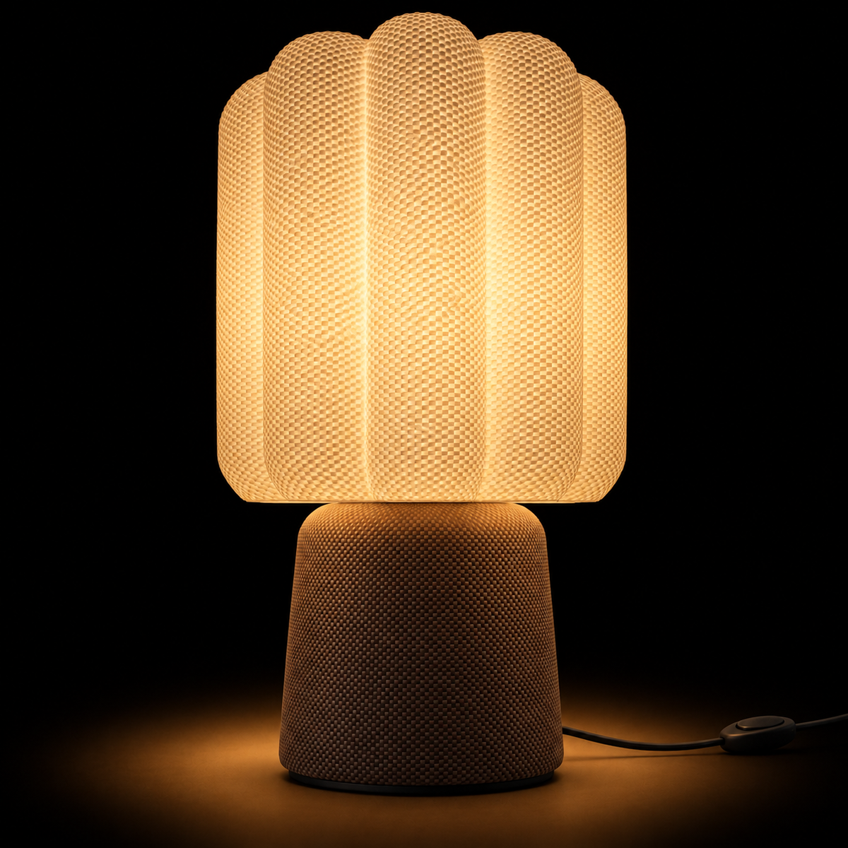 Petal Pillar lamp — lights on — studio