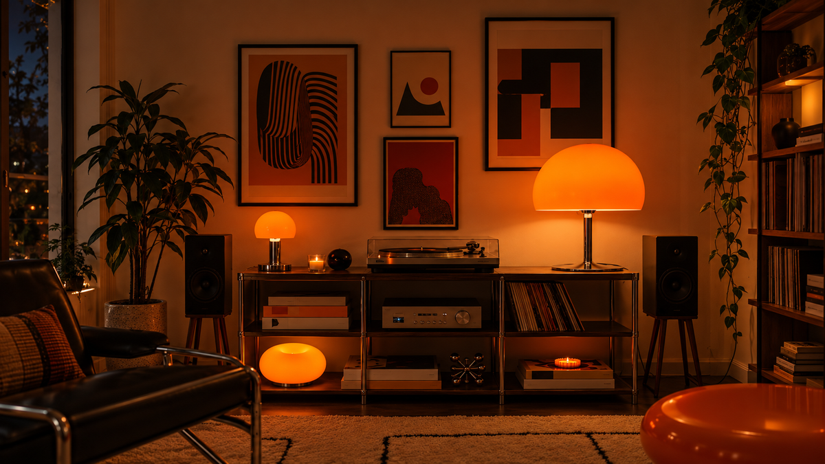 Warm interior with illuminated table lamps
